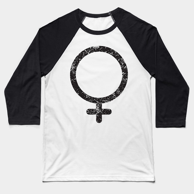 Distressed Feminist/Woman Symbol Baseball T-Shirt by FeministShirts